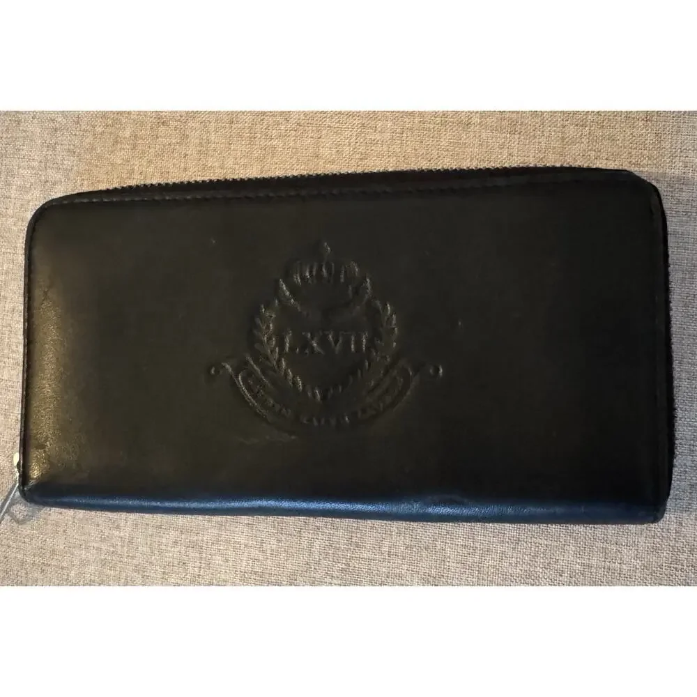 Lauren Ralph Lauren LRL Vintage Black Leather Zip-Around LXVII Wallet Clutch